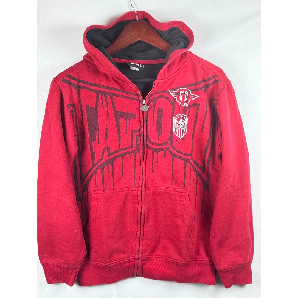 Tapout Kids Red Full Zip Graphic Hoodie Sweatshirt Embroidered Logo RN 130323